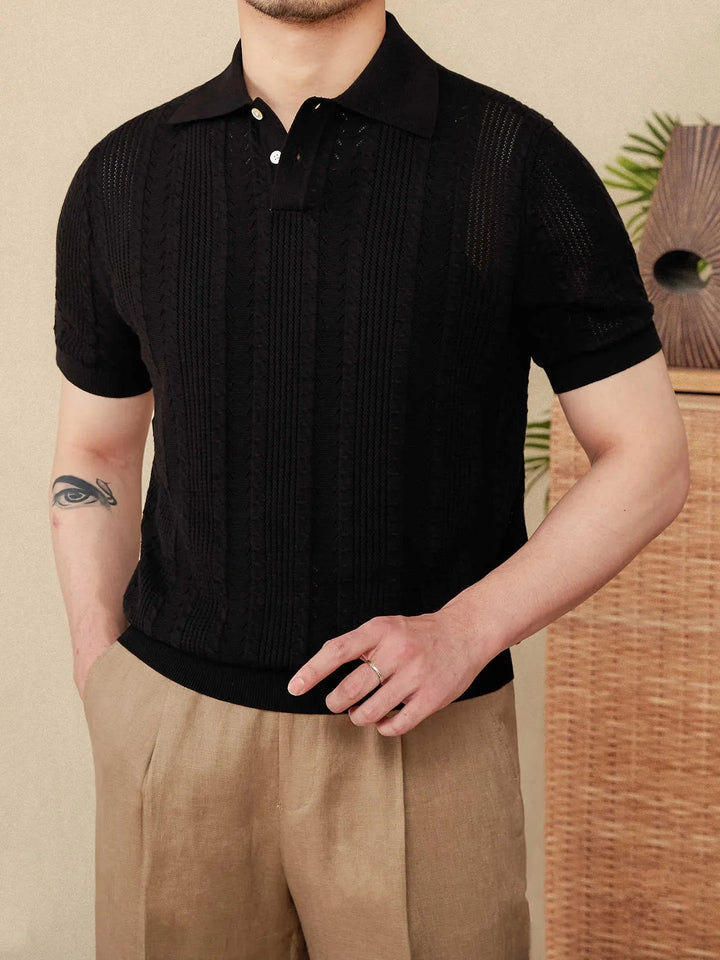 POINTELLE KNIT BUTTONED POLO