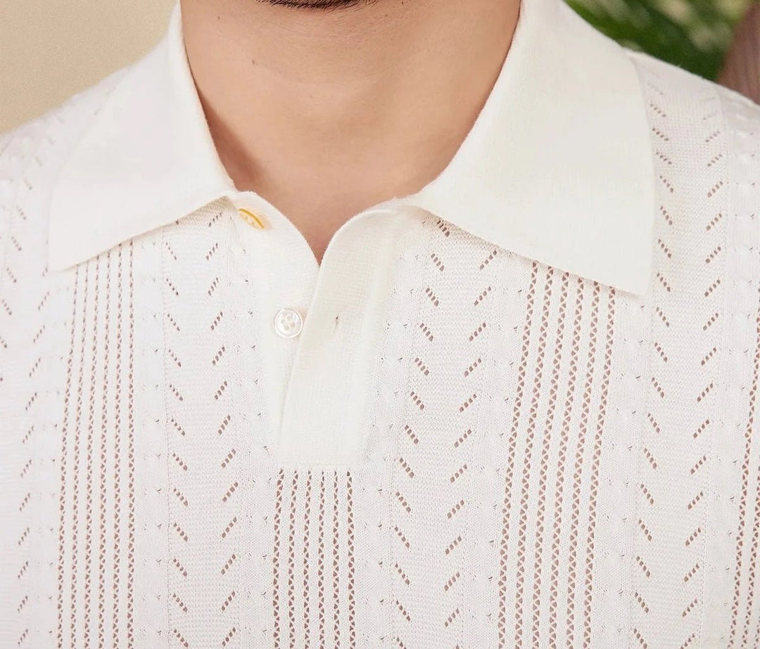 POINTELLE KNIT BUTTONED POLO