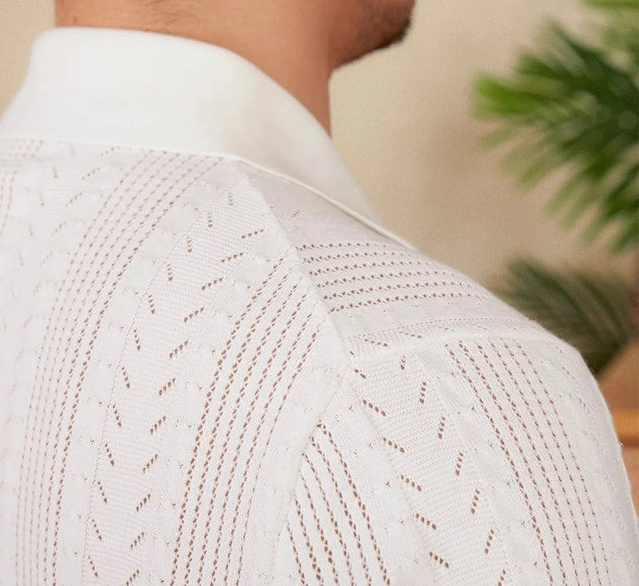 POINTELLE KNIT BUTTONED POLO