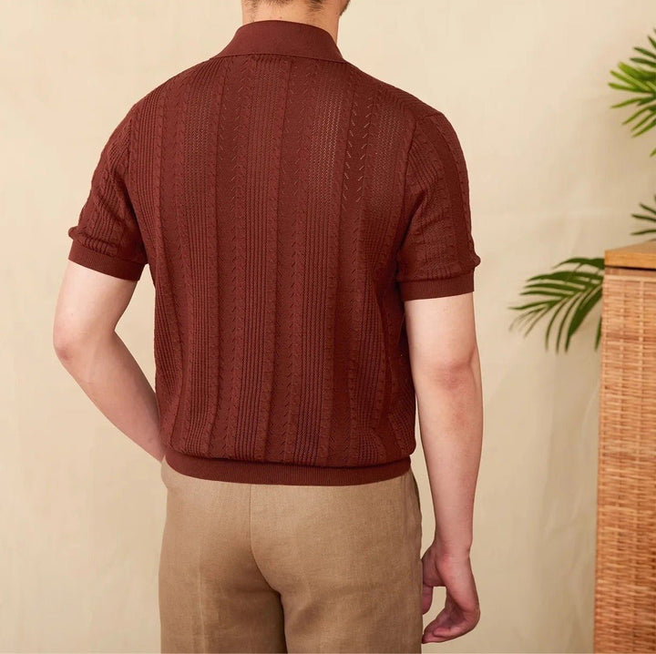 POINTELLE KNIT BUTTONED POLO