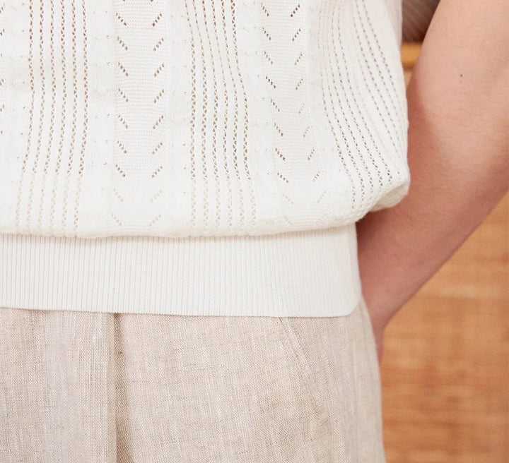 POINTELLE KNIT BUTTONED POLO