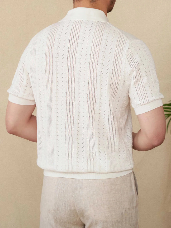 POINTELLE KNIT BUTTONED POLO