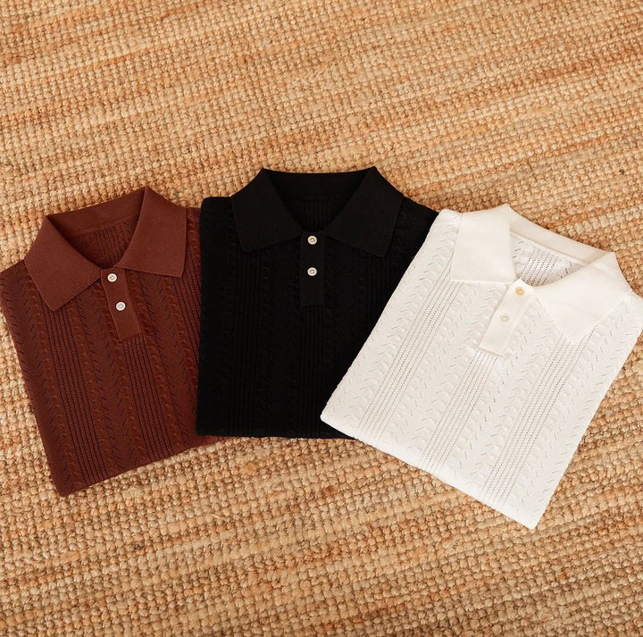 POINTELLE KNIT BUTTONED POLO