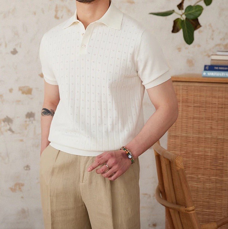 POINTELLE VERTICAL RIBBED POLO