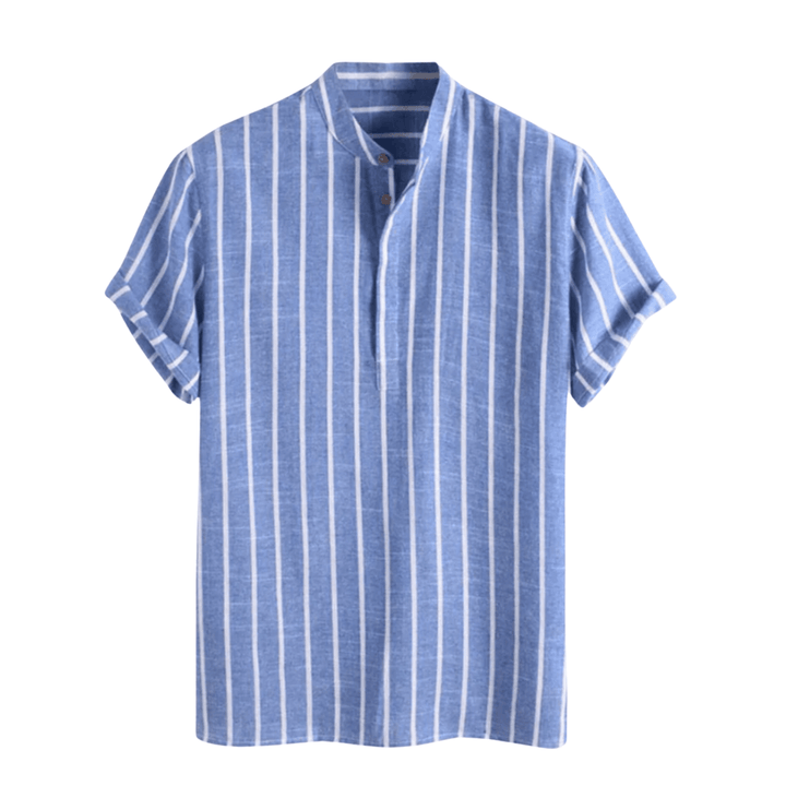 VERTICAL PINSTRIPE GRANDAD COLLAR SHIRT