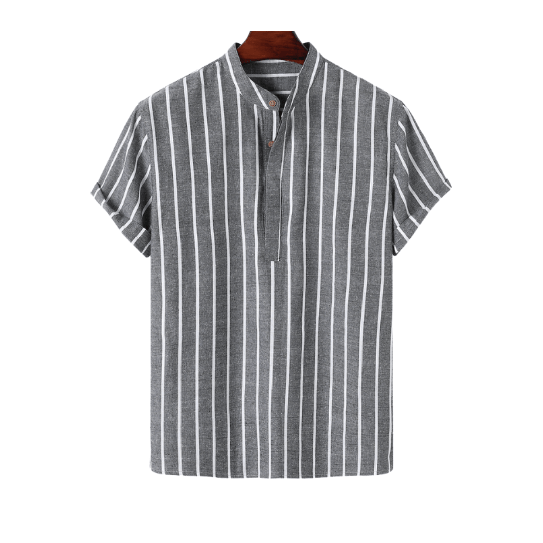 VERTICAL PINSTRIPE GRANDAD COLLAR SHIRT