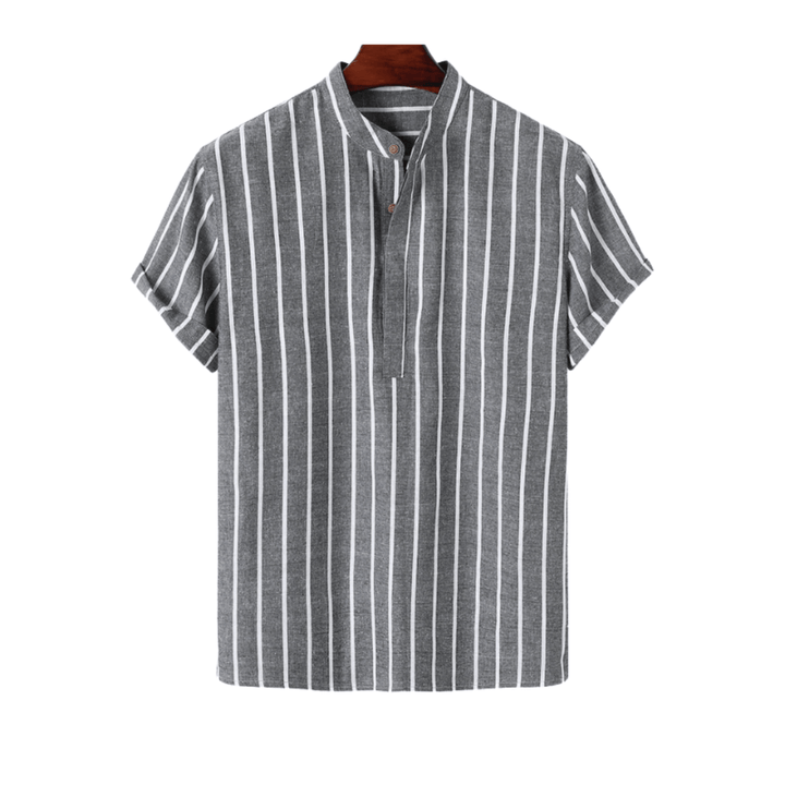 VERTICAL PINSTRIPE GRANDAD COLLAR SHIRT