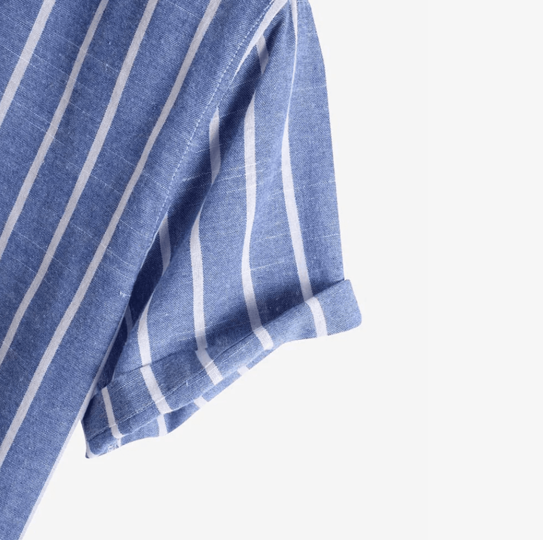 VERTICAL PINSTRIPE GRANDAD COLLAR SHIRT