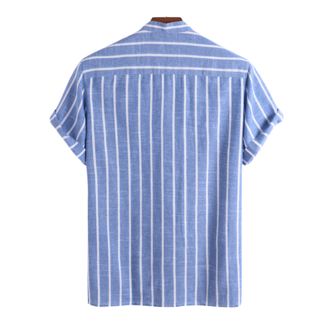 VERTICAL PINSTRIPE GRANDAD COLLAR SHIRT
