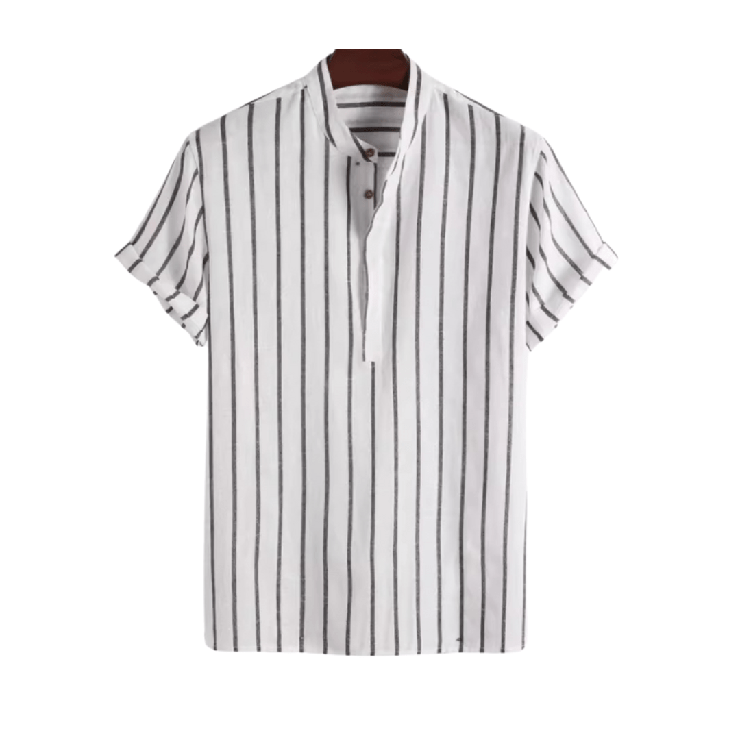 VERTICAL PINSTRIPE GRANDAD COLLAR SHIRT