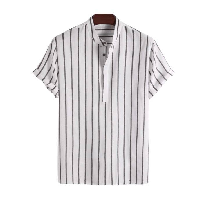 VERTICAL PINSTRIPE GRANDAD COLLAR SHIRT