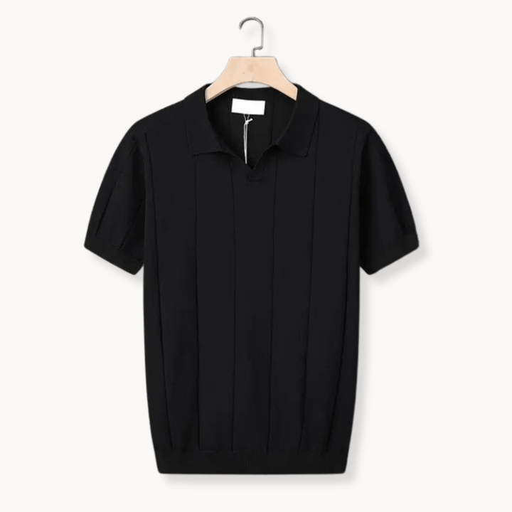 VERTICAL RIBBED V-NECK KNIT POLO