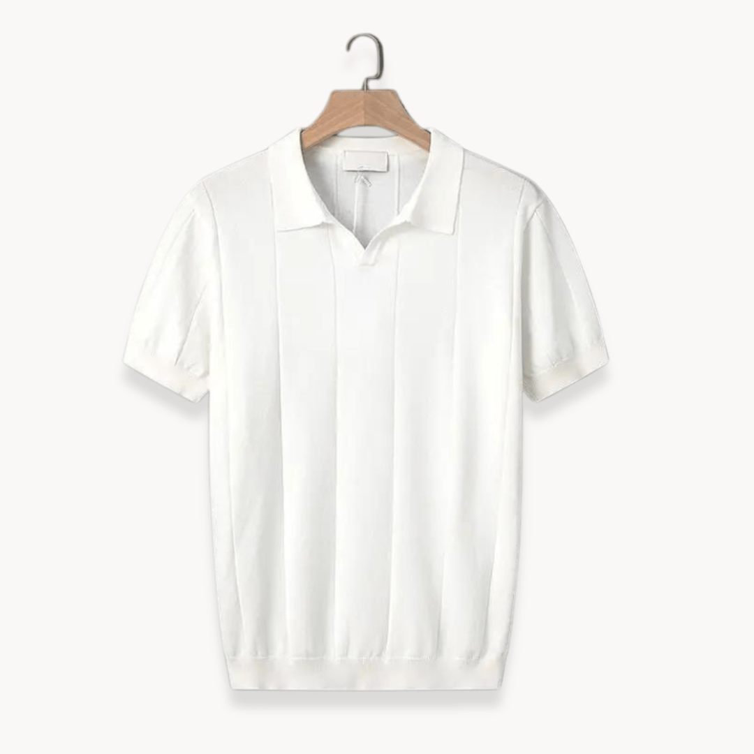 VERTICAL RIBBED V-NECK KNIT POLO