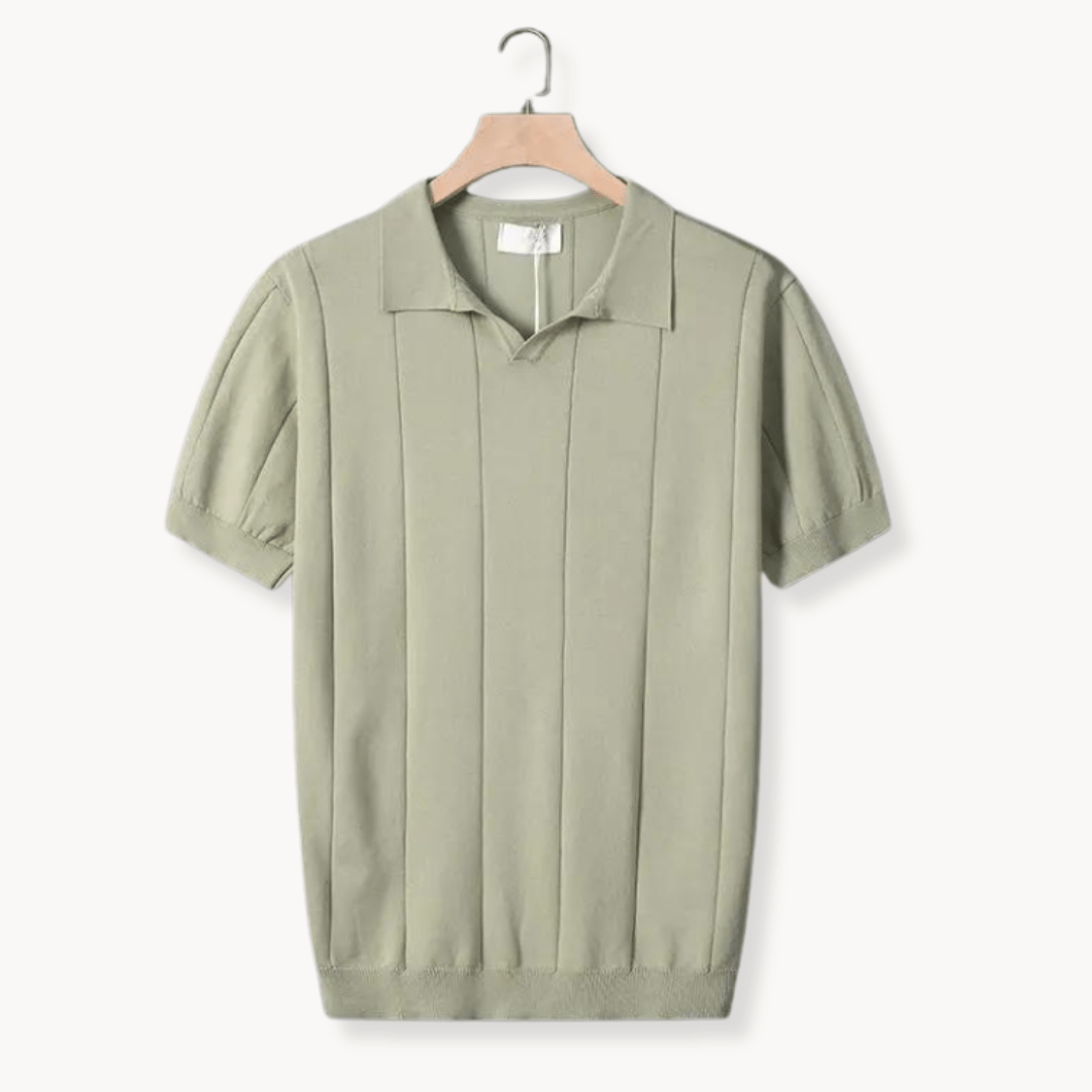 VERTICAL RIBBED V-NECK KNIT POLO
