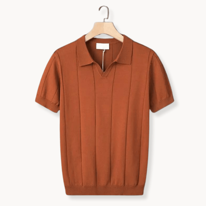 VERTICAL RIBBED V-NECK KNIT POLO