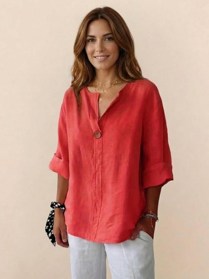 Pure Linen Age-Defying Button Detail Shirt coral red image 1 