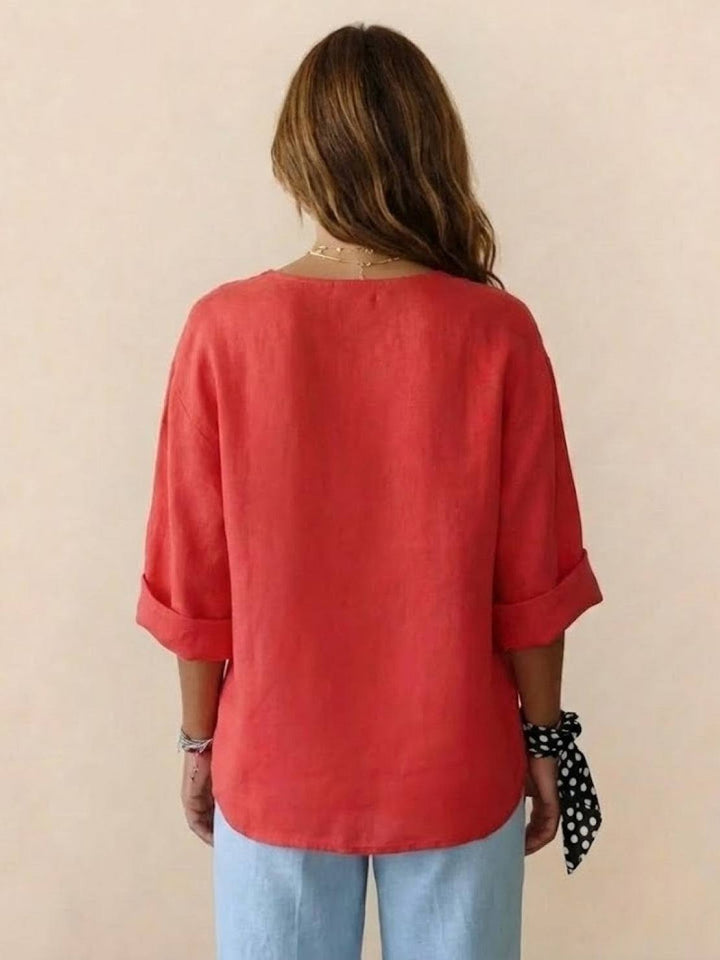 Pure Linen Age-Defying Button Detail Shirt coral red image 3 