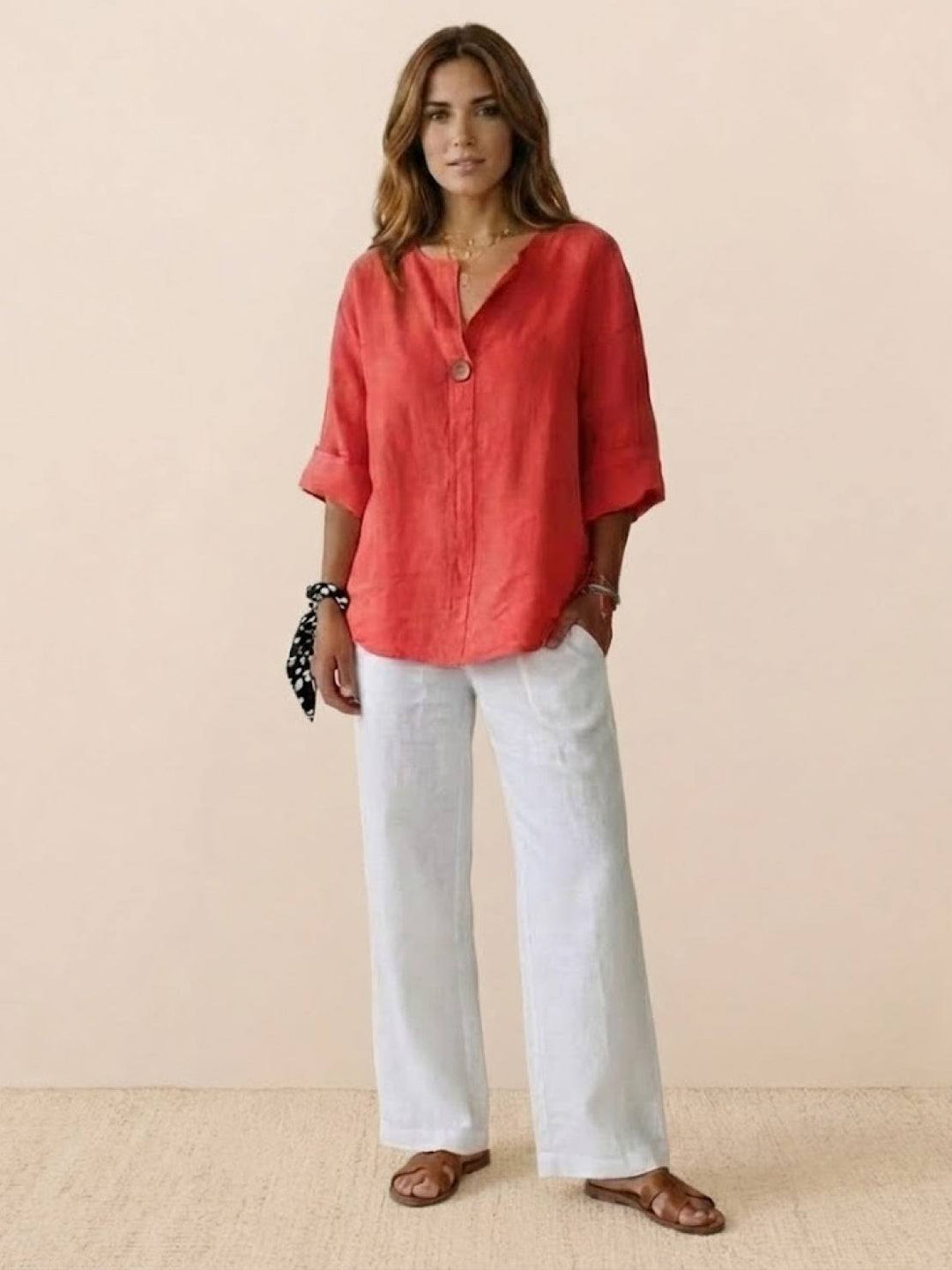 Pure Linen Age-Defying Button Detail Shirt coral red image 4 