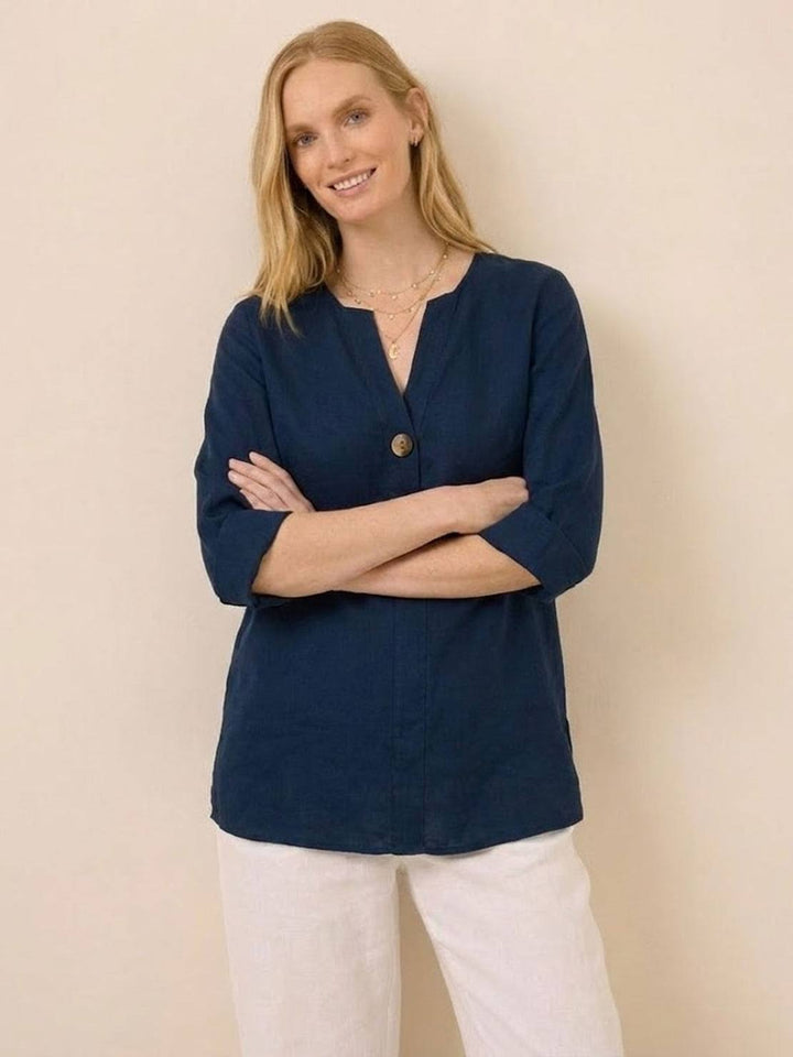 Pure Linen Age-Defying Button Detail Shirt navy blue image 1 
