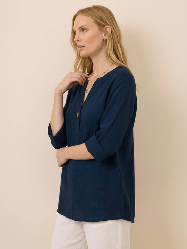 Pure Linen Age-Defying Button Detail Shirt navy blue image 2 