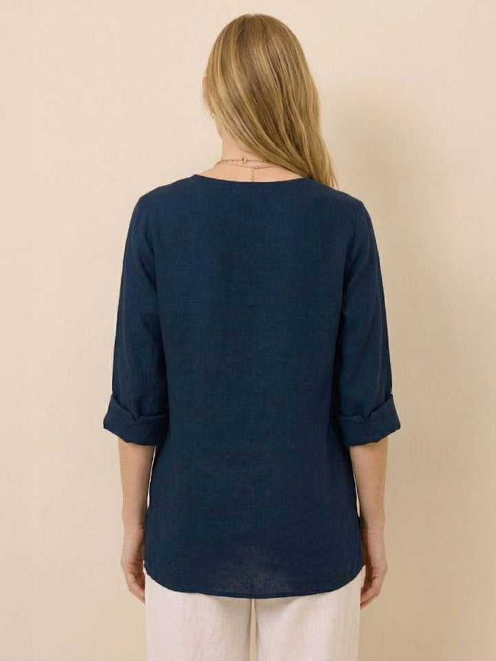 Pure Linen Age-Defying Button Detail Shirt navy blue image 3 