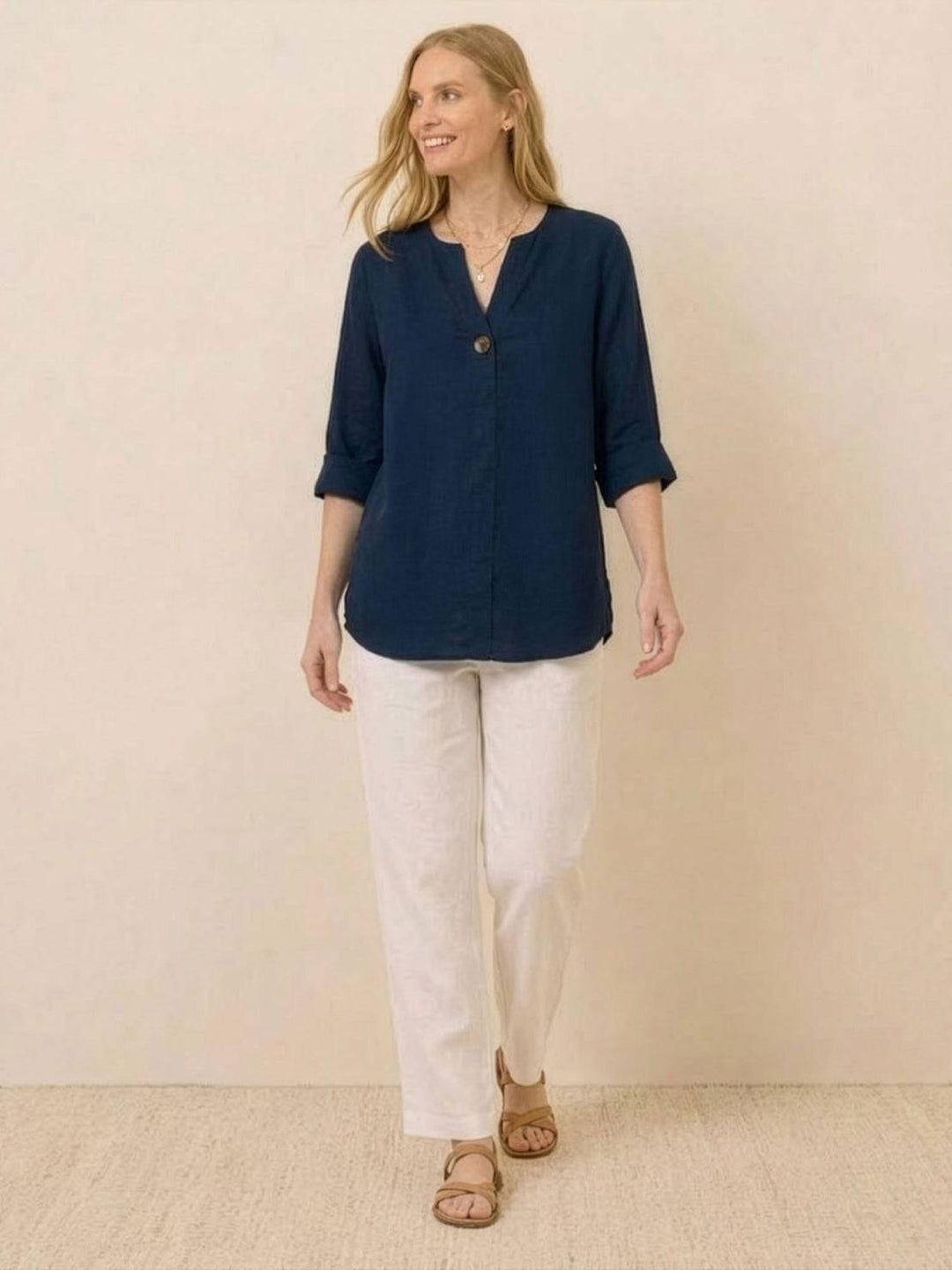 Pure Linen Age-Defying Button Detail Shirt navy blue image 4 
