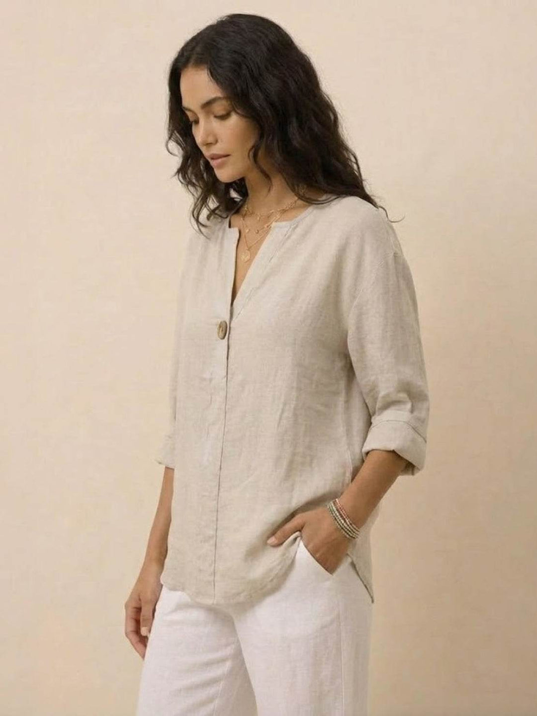 Pure Linen Age-Defying Button Detail Shirt beige image 2 