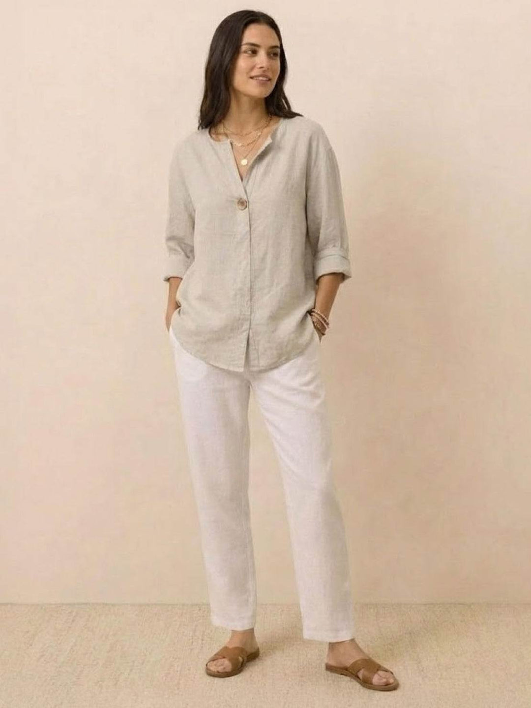 Pure Linen Age-Defying Button Detail Shirt beige image 4 
