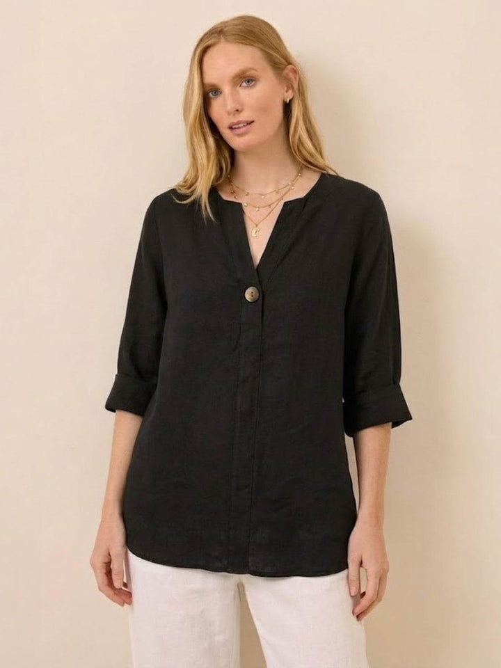 Pure Linen Age-Defying Button Detail Shirt black image 1 