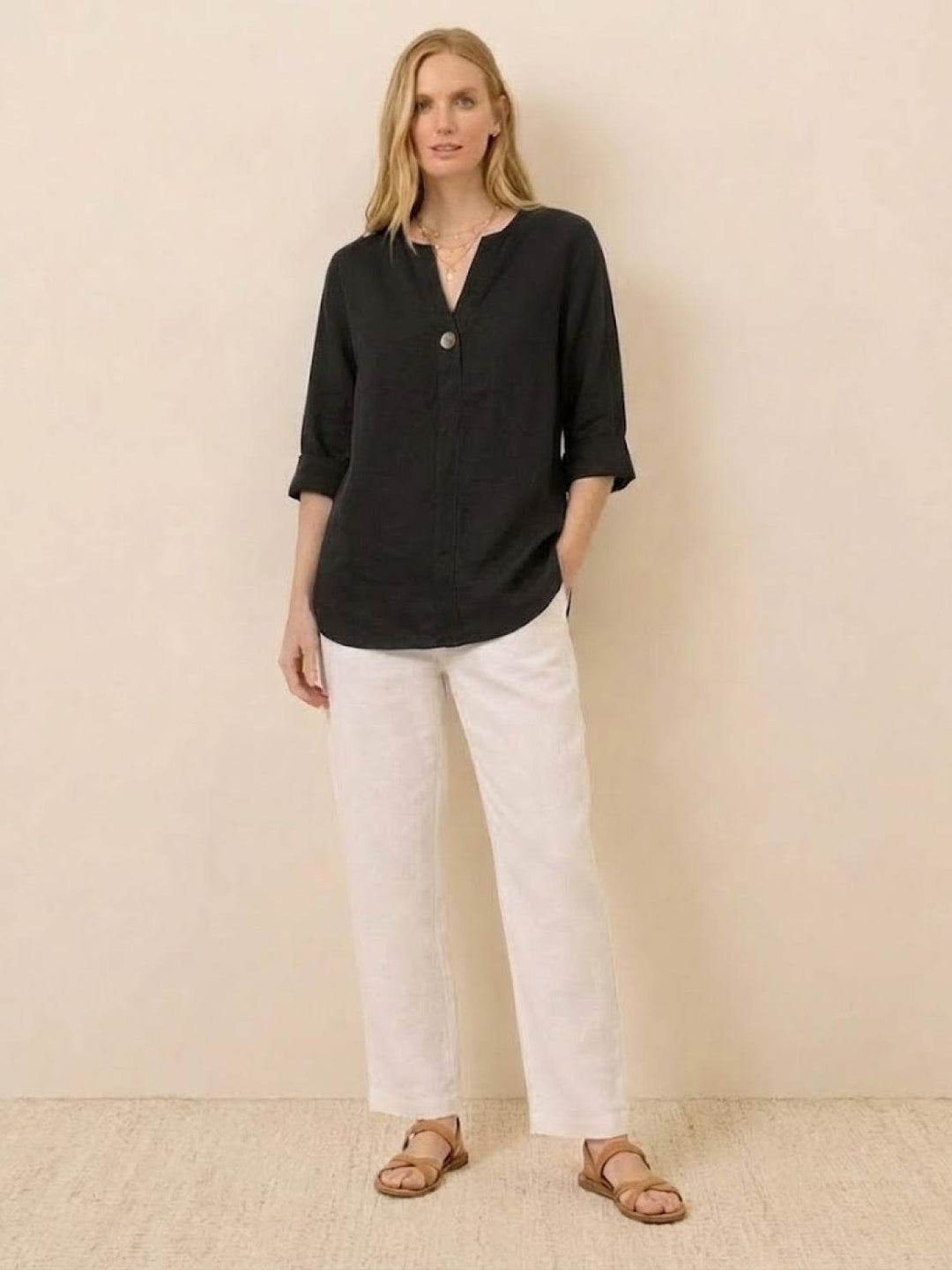 Pure Linen Age-Defying Button Detail Shirt black image 4 