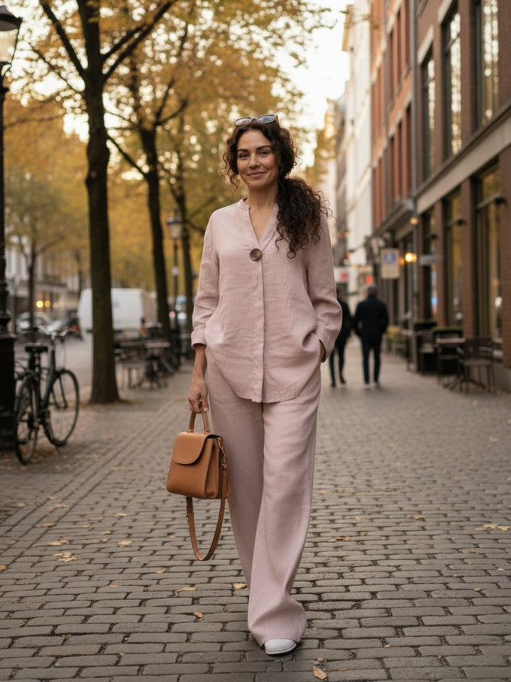 Pure Linen Two-Piece Casual Comfort Set pale pink image 2 
