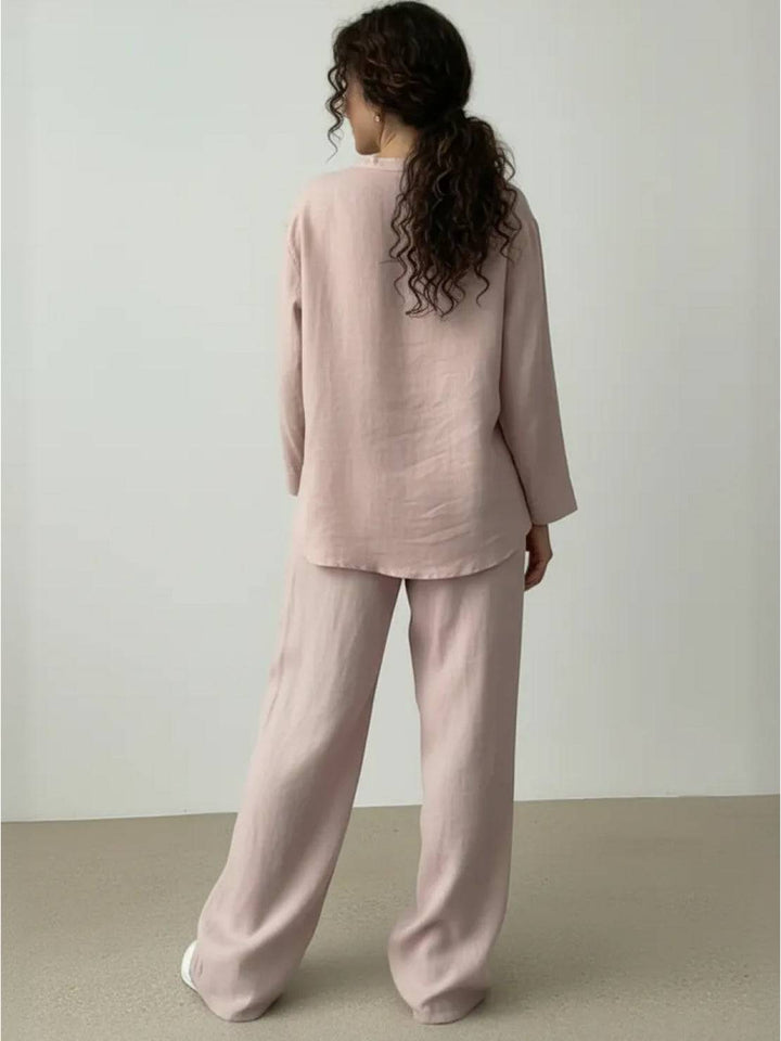 Pure Linen Two-Piece Casual Comfort Set pale pink image 4 