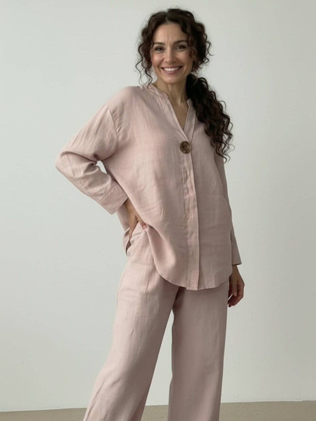 Pure Linen Two-Piece Casual Comfort Set pale pink image 5 