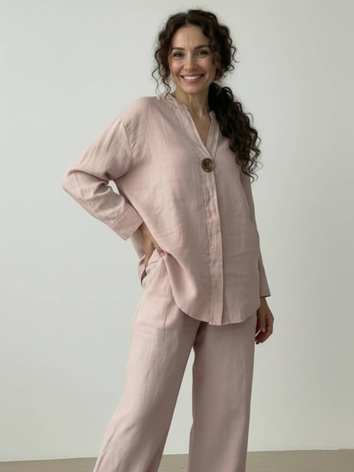 Pure Linen Two-Piece Casual Comfort Set pale pink image 5 