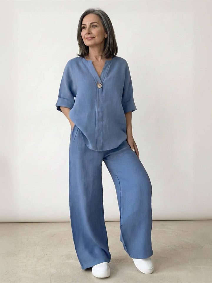 Pure Linen Two-Piece Casual Comfort Set powder blue image 1 