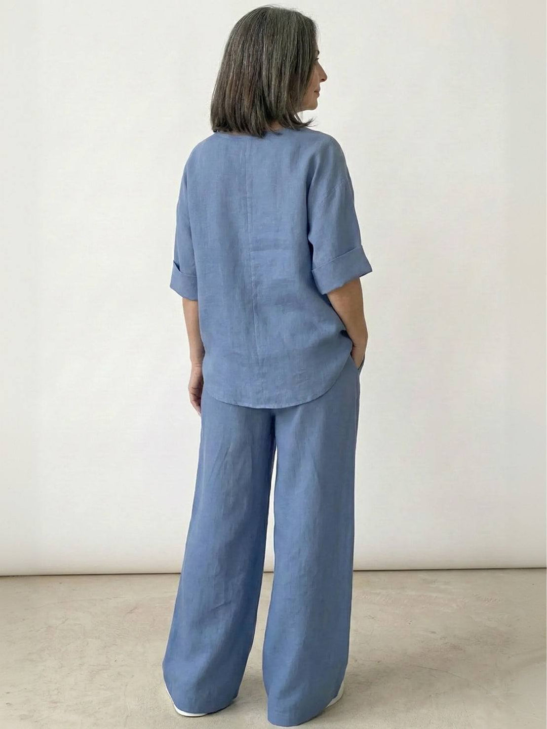 Pure Linen Two-Piece Casual Comfort Set powder blue image 4 