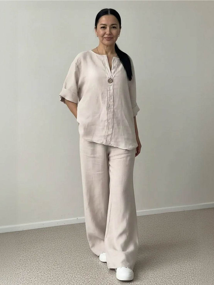 Pure Linen Two-Piece Casual Comfort Set beige image 1 