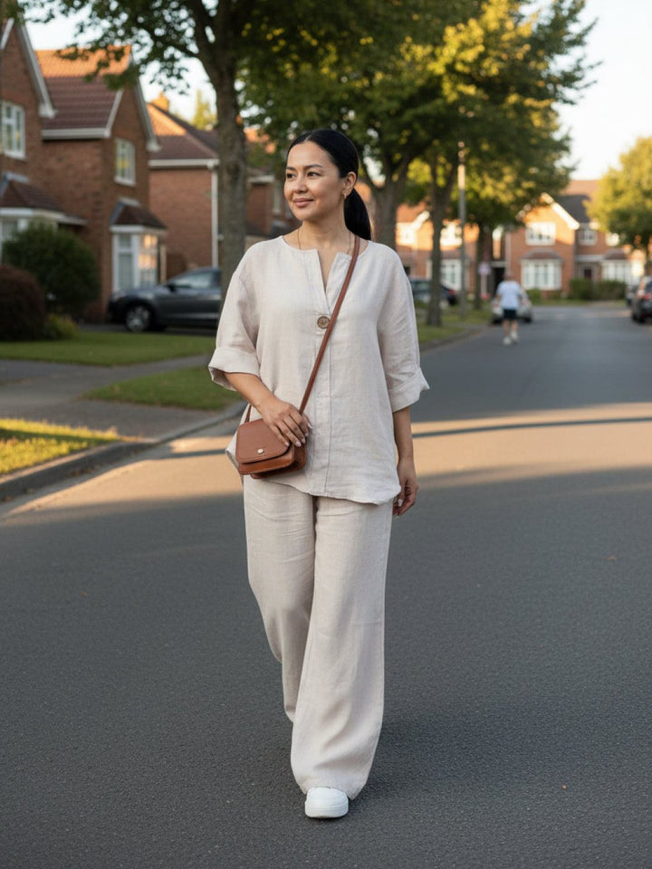 Pure Linen Two-Piece Casual Comfort Set beige image 2 