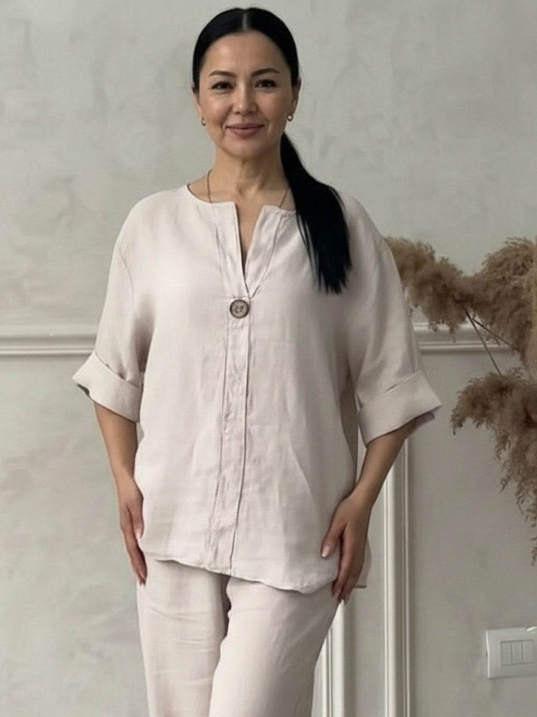 Pure Linen Two-Piece Casual Comfort Set beige image 5 