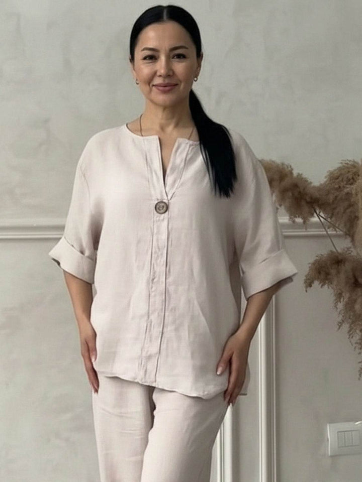 Pure Linen Two-Piece Casual Comfort Set beige image 5 