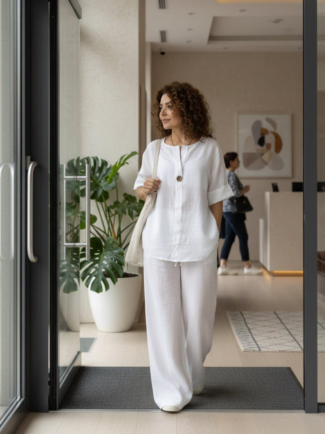 Pure Linen Two-Piece Casual Comfort Set white image 2 