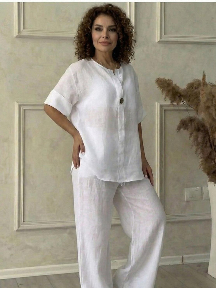 Pure Linen Two-Piece Casual Comfort Set white image 3 
