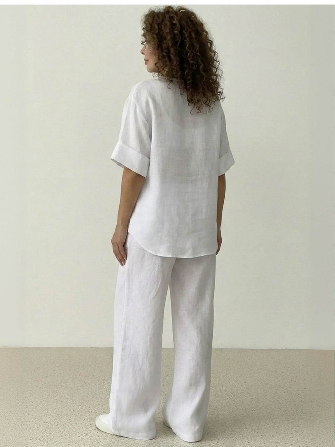 Pure Linen Two-Piece Casual Comfort Set white image 4 