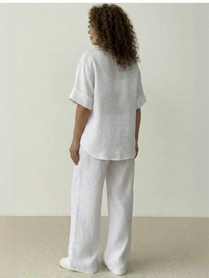 Pure Linen Two-Piece Casual Comfort Set white image 4 