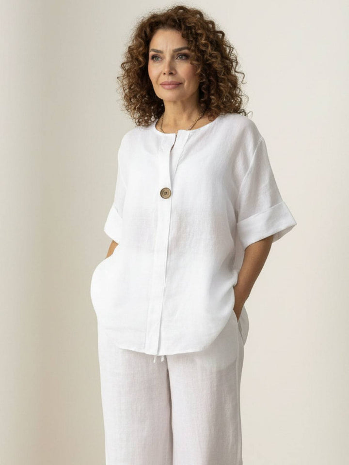 Pure Linen Two-Piece Casual Comfort Set white image 5 