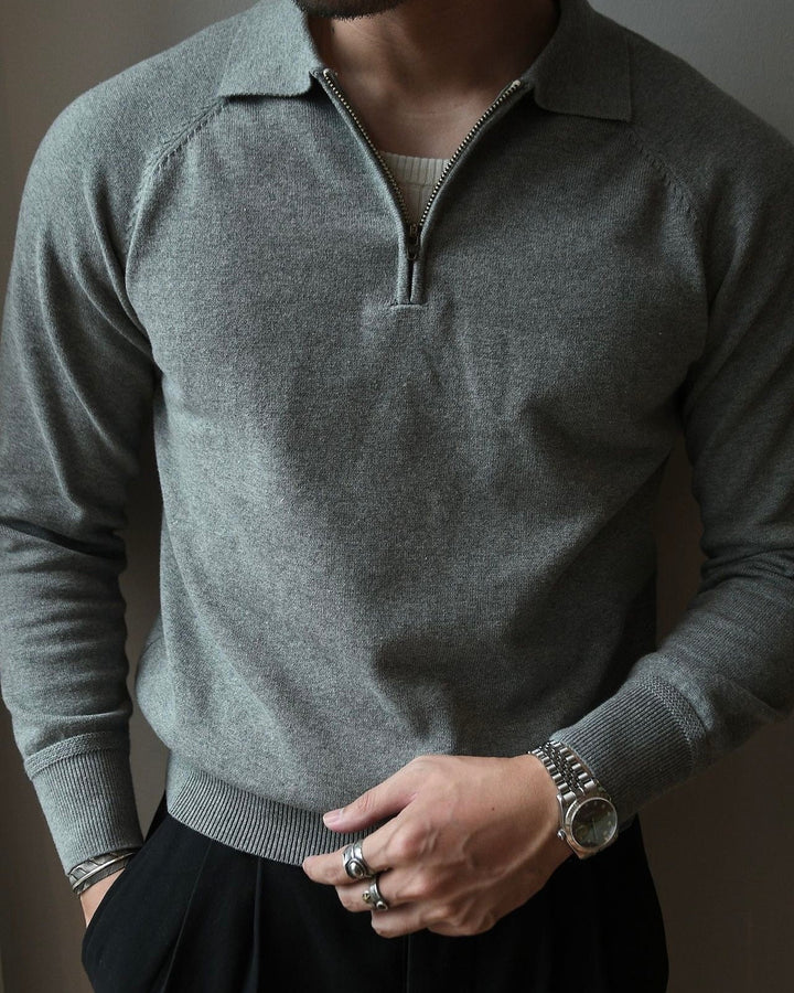 MONOCHROME RAGLAN QUARTER-ZIP KNIT POLO
