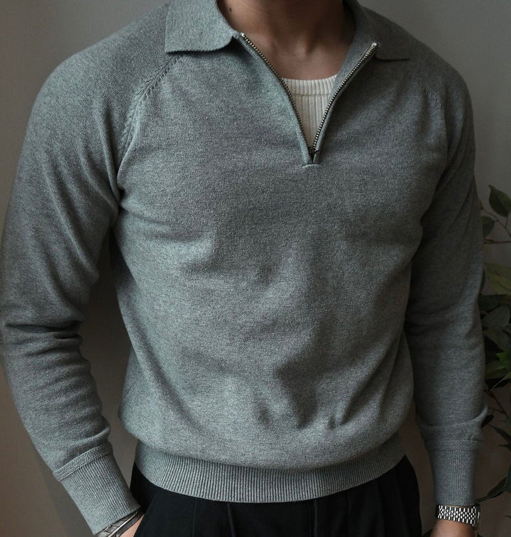 MONOCHROME RAGLAN QUARTER-ZIP KNIT POLO