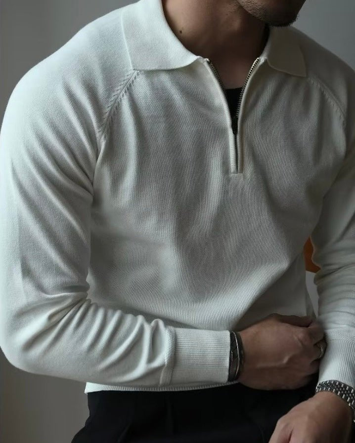 MONOCHROME RAGLAN QUARTER-ZIP KNIT POLO