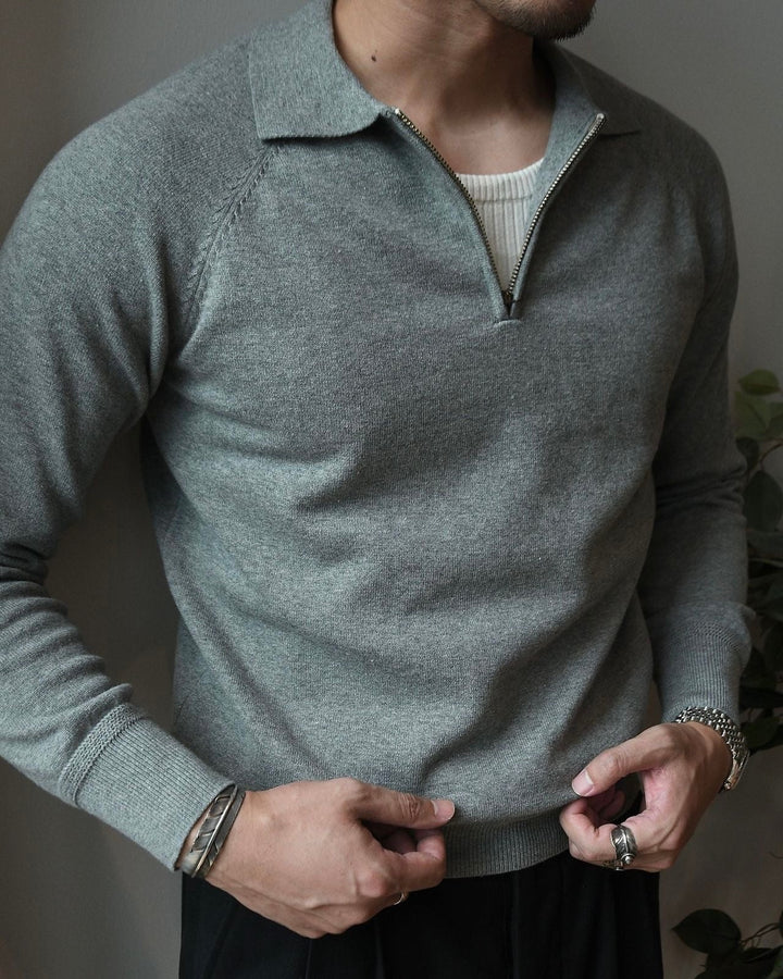 MONOCHROME RAGLAN QUARTER-ZIP KNIT POLO