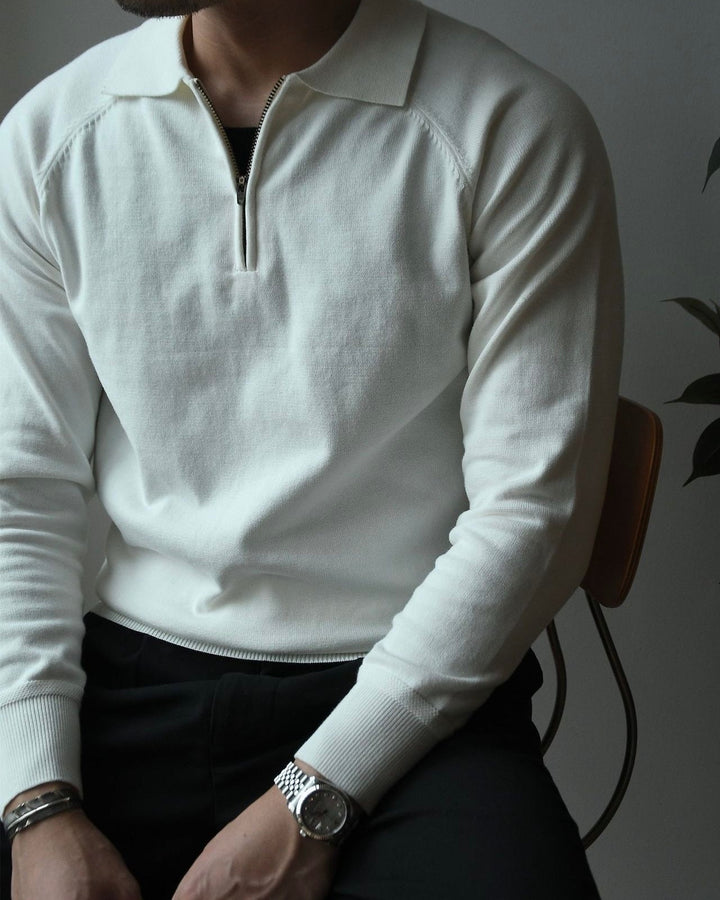 MONOCHROME RAGLAN QUARTER-ZIP KNIT POLO